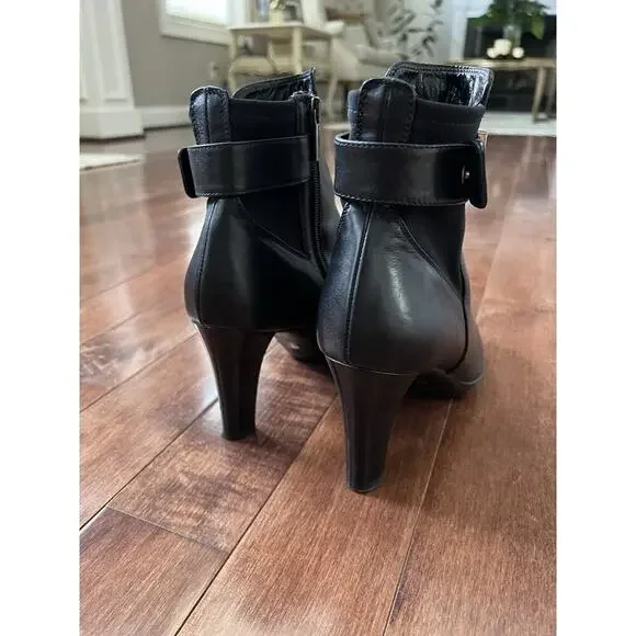 Aquatalia Black Leather Side Zip Royal Waterproof High heel Bootie Italy US 8.5 - Picture 7 of 12